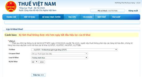 Lỗi kỳ tính thuế không được nhỏ hơn ngày bắt đầu hiệu lực của tờ khai