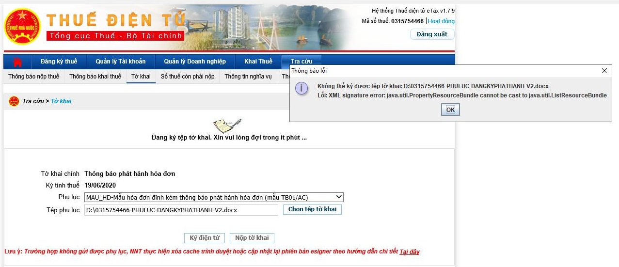 Khắc phục lỗi không thể ký được tệp tờ khai khi nộp thuế qua mạng