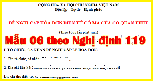 Mẫu 06 theo NĐ 119 Đề nghị cấp hóa đơn điện tử bán lẻ