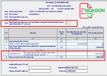 Hướng dẫn kê khai Lệ phí môn bài cho chi nhánh công ty