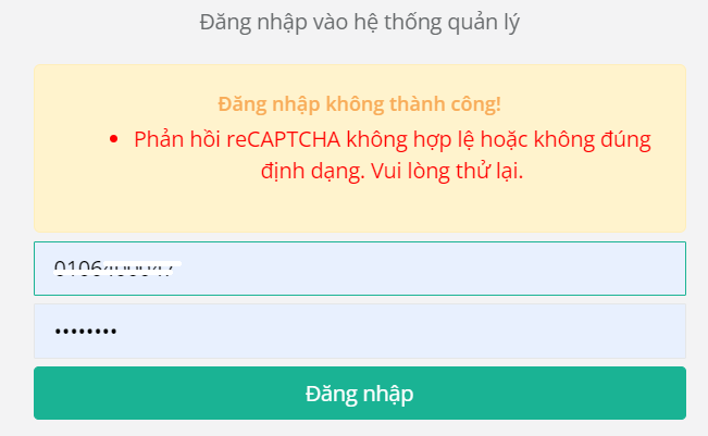 Đăng nhập không thành công! Phản hồi reCAPTCHA không hợp lệ hoặc không đúng định dạng. Đâu là nguyên nhân và cách xử lý?