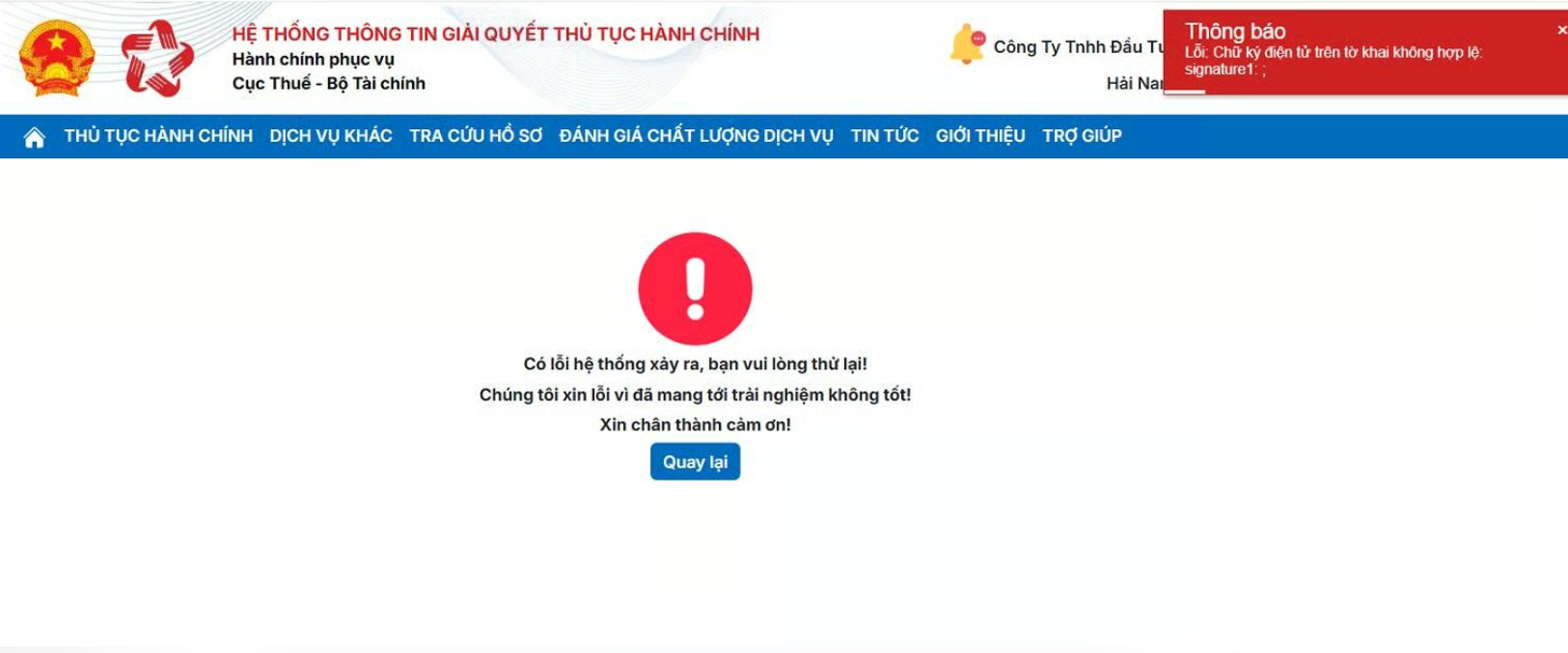 Sửa lỗi "Có lỗi trong quá trình ký số" và lỗi:"chữ ký điện tử trên tờ khai không hợp lệ signature 1"